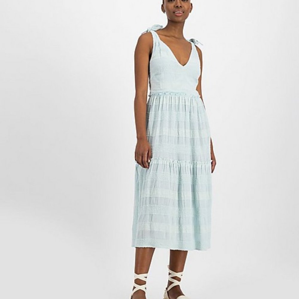 Old khaki Women's Augusta Dress Textured Ruffle Blue New